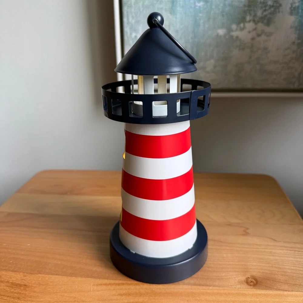 NWOT Target Bullseyes Playground Metal Nautical Coastal Lighthouse LED Lantern